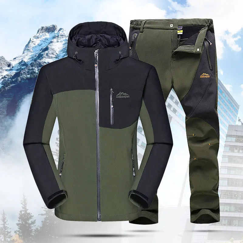 

Hiking Jacket Set Man Winter Travel Outdoor Warm Pants Jacket L-5XL Softshell Waterproof Fishing Skiing Trekking Camping Suit