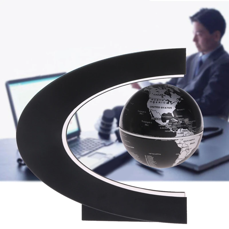 

C Shape Magnetic Levitation Floating Globe World Map with LED Light US Plug Gift 95AE