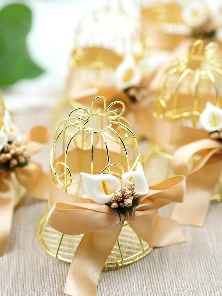 30pcs Wedding Candy Box Tinplate birdcage bell gift bags with handles
