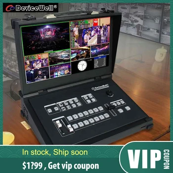 

Devicewell HDS9106 Video switcher Portable with monitor 6 CH Guide 4-Way SDI+2 HDMI Switcher For New Media Live Broadcasts