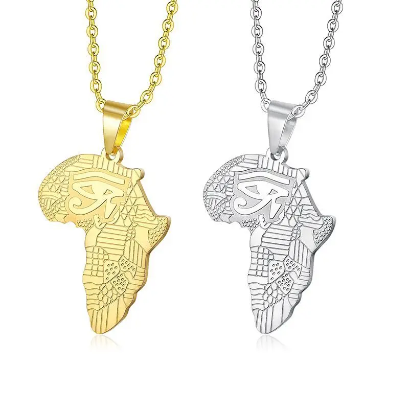 Gold color Africa Map Eye of Horus Pendant Continent Necklace 316L Stainless Steel Ethiopia men women Jewelry | Украшения и
