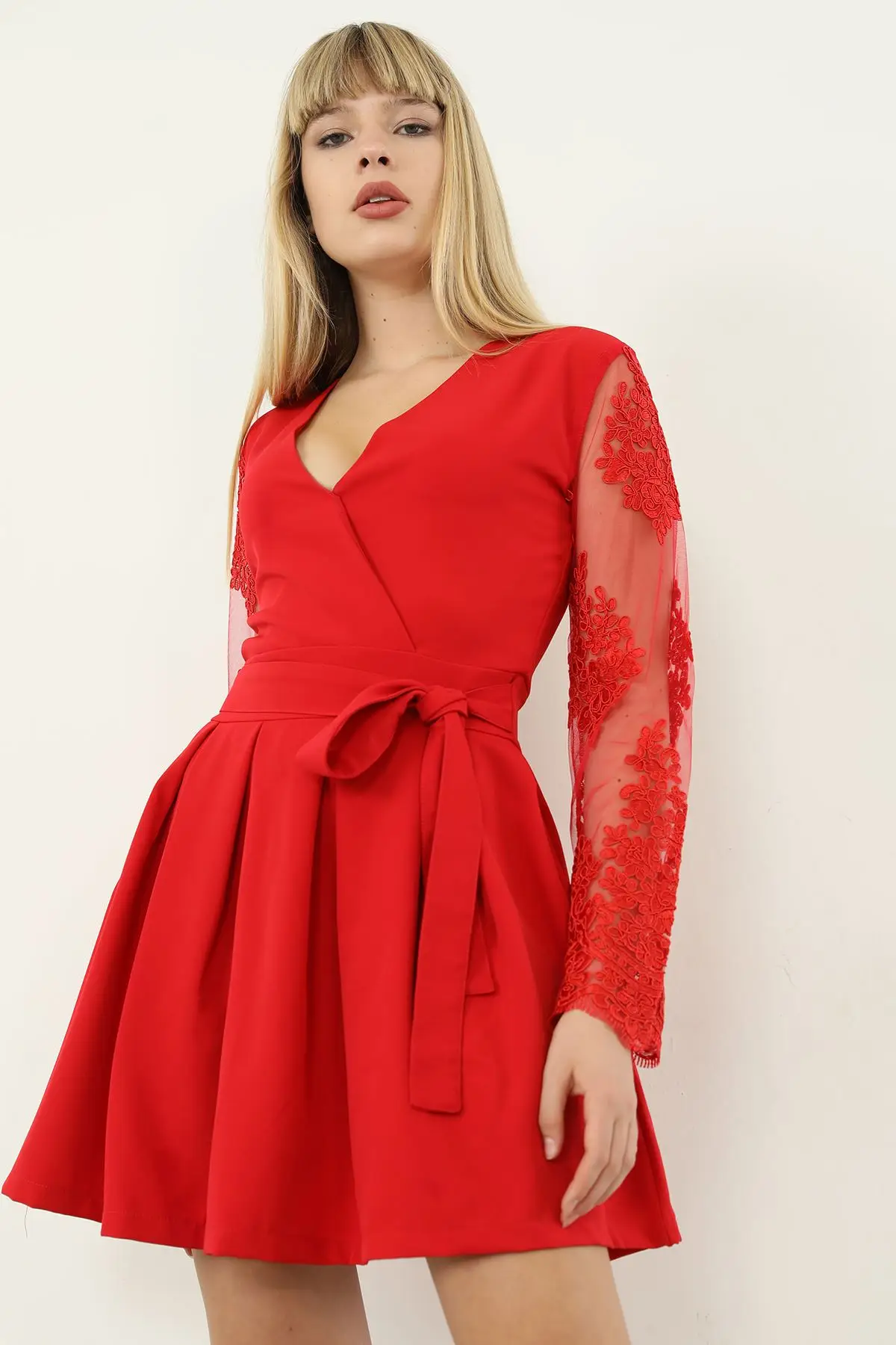 

Lace Detail Belted Handle Women 'S Dress Top Blouse Dress Women Mini Dress Skirt Dress Elegant Sexy Party Beach Cut Out