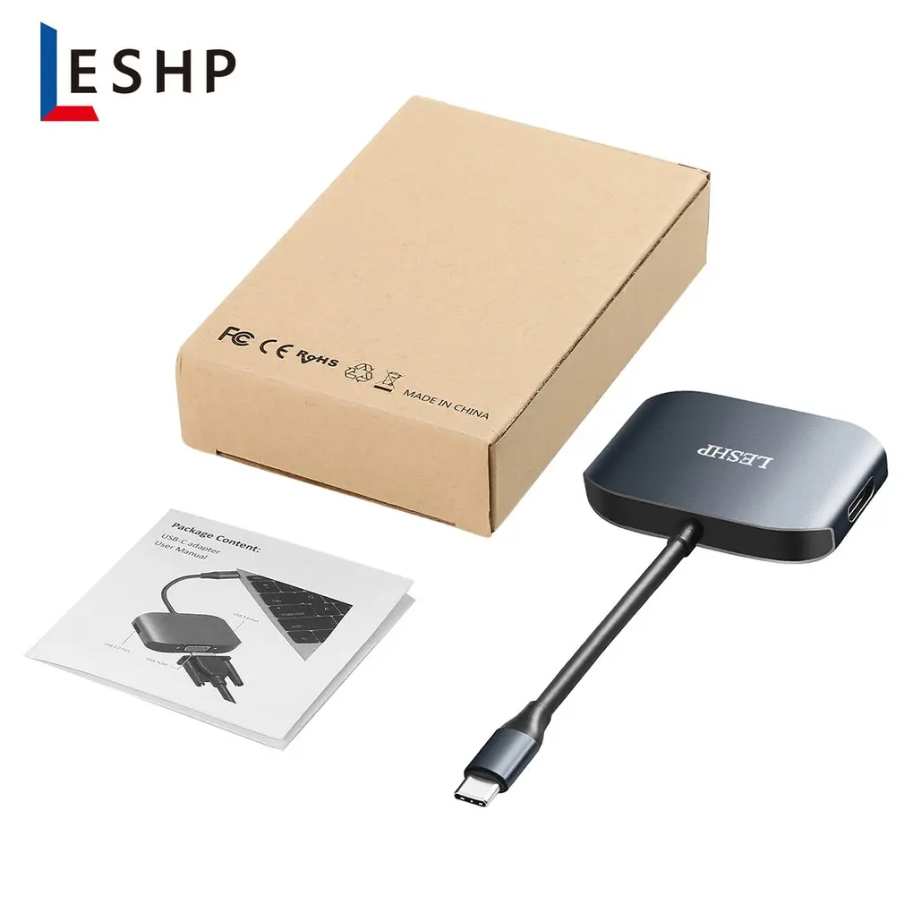 USB-C к USB 3,0 и USB 2,0 и VGA конвертер кабель адаптер алюминиевый сплав type-C концентратор адаптер для устройств type-C UC28
