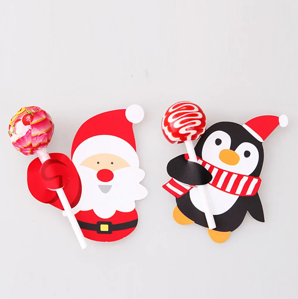 decorative craft paper card 50pcs Santa Claus Penguin Lollipop Christmas Card lolly sugar-loaf Xmas Party Toys d90924 | Дом и сад