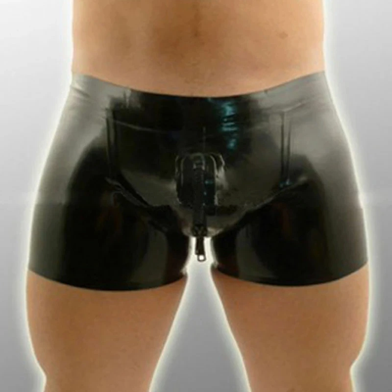 Latex Rubber Gummi Pure Black Latex Boxer Shorts Front Zipper Underwear Rubber Gummi Shorts Panties ( no back zip) male underwear