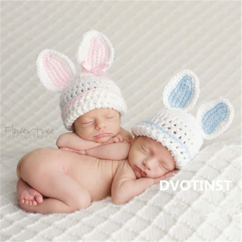 Dvotinst/реквизит для новорожденных; мягкий костюм для маленьких мальчиков и девочек; вязаный комплект одежды с кроликом для новорожденных; реквизит для фотосессии; аксессуары - Цвет: 1pc Hat (Pink)