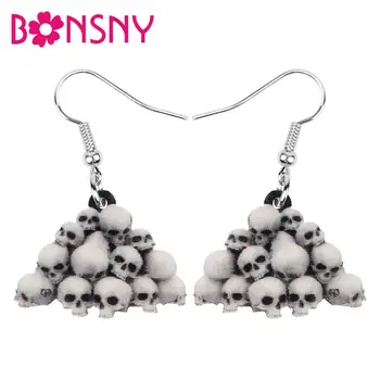 

Bonsny Acrylic Halloween Horror Skull Skeleton Head Bone Earrings Drop Dangle Festival Decorations Jewelry Women Girls Teen Gift