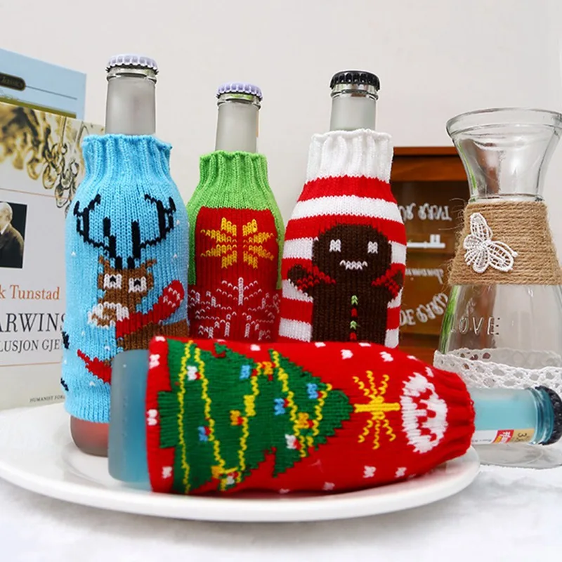 

New Christmas Wine bottle sets candy gift bags Beer Cover Cap Clothes Kitchen Decoration for New Year Xmas Dinner Party