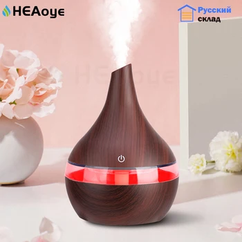 

300ml Humidifier Aroma Essential Oil Diffuser Ultrasonic Wood Grain Air Humidifier USB Mini Mist Maker 7 LED Light Car Home