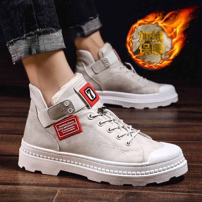 

Autumn & Winter Martin Boots Men's British-Style Hight-top plus Velvet Foot Covering Short Boots Trend Thick Bottomed Hight-top