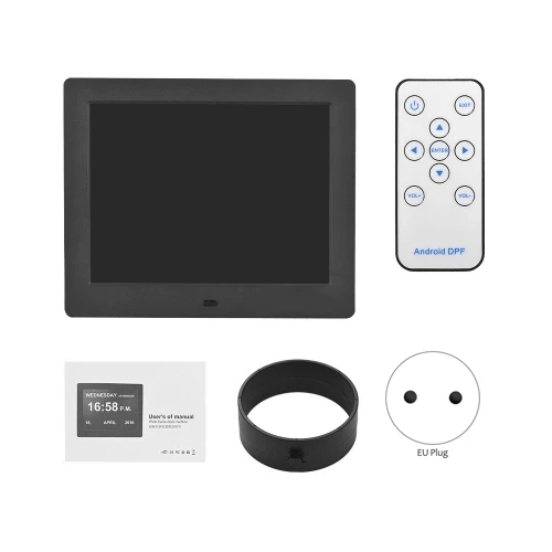 8 Inch Digital Alarm& Photo Frame LED Screen Simple Eletronic Photo Album Support Clock/Photo/Video for Elder People with Remot
