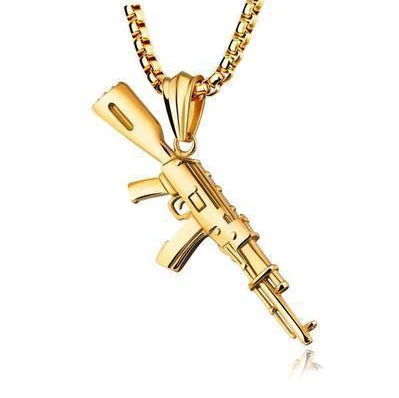 Имитация родиевого покрытия Бесплатный Вентилятор Bling AK-47 пистолет кулон в стиле хип-хоп ожерелье ювелирные изделия Iced Out кубинская длинная цепь ожерелье для женщины мужчины подарок - Окраска металла: Имитация родиевого покрытия