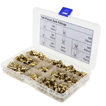 

Vehemo Hydraulic Metric Brass Gold 140PCS Zerk Metric Brass Kit Fitting Metric Brass Zerk Grease Universal