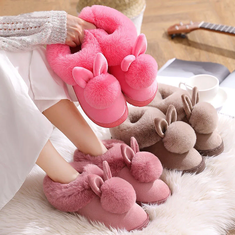 2021 New Fashion Autumn Winter Cotton Slippers Rabbit Ear Home Indoor