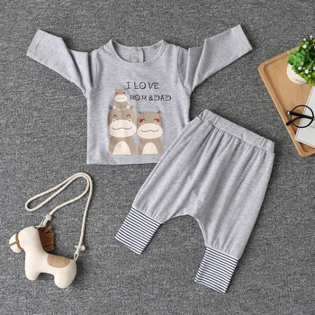 

2pcs Cotton Outfits Print Clothes Set Meticulous Weaving Good Warmth Retention Cute Casual Boy Girls Shirt Long Pants