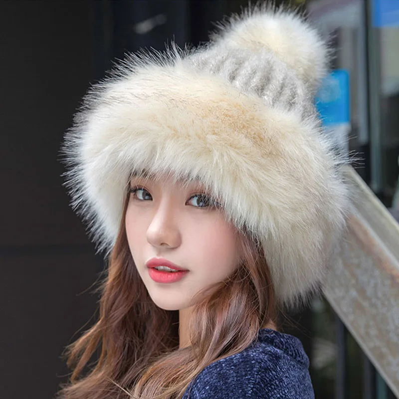Женская вязаная шапка с милым помпоном модная зимняя плотная теплая женская