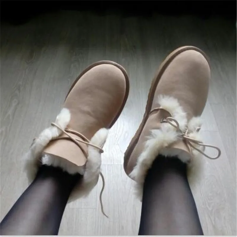 Najtaniej Najlepsza oryginalna skóra owcza kobieta śniegowe buty 100% naturalne buty śniegowe futrzane ciepła wełna damskie zimowe buty