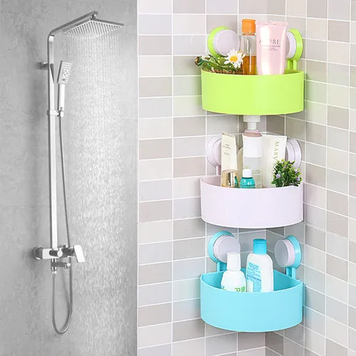 

New Products Sucker Suction Wall-Water Draining Tripod Bathroom Rack Storage Rack Corner Storage Rack Organizing Rack