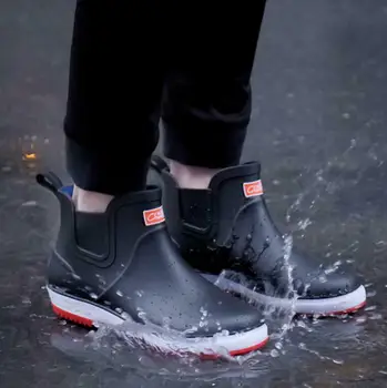 

Rain Boots Mens Work Short Tube Kitchen Non-slip Fishing Waterproof Rubber Shoes