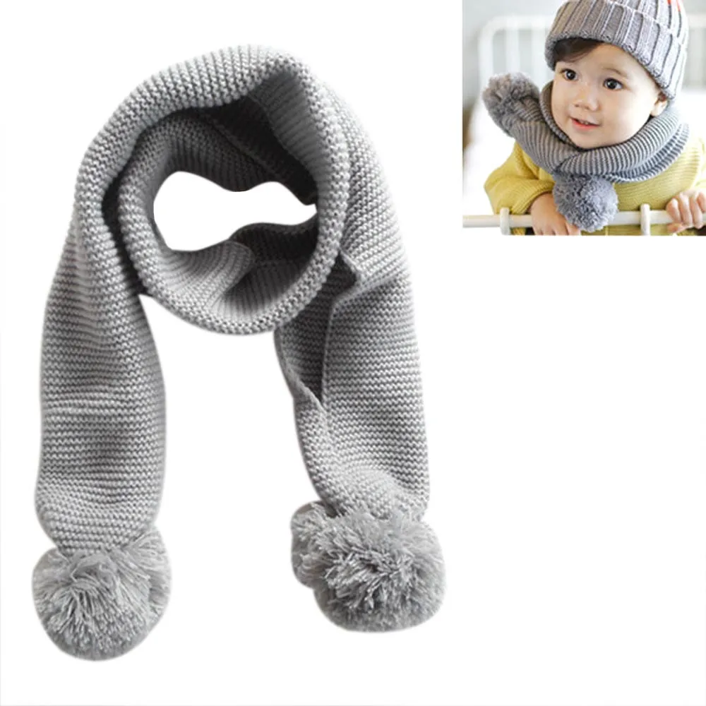 

Huang Neeky #P501 2019 NEW FASHION Baby Kids Winter Solid Color Double Ball Warm Knitting Wool Scarf шарф casual Drop Shipping