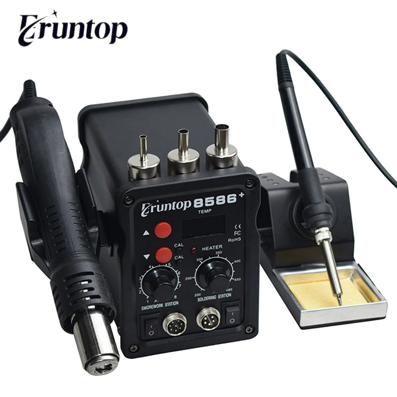 2 в 1 Eruntop 8586 + ESD пистолет горячего воздуха паяльная станция сварочный паяльник для