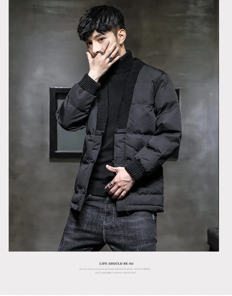 Winter New Jacket Men's Warm Thick Fashion Solid Color V-neck Casual Coat Man Streetwear Wild Loose Cotton Parka Men Clothes