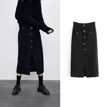 Длинная юбка с декоративными пуговицами, твидовые зимние юбки для женщин, для офиса, для девушек, прямая, ropa mujer faldas mujer moda za