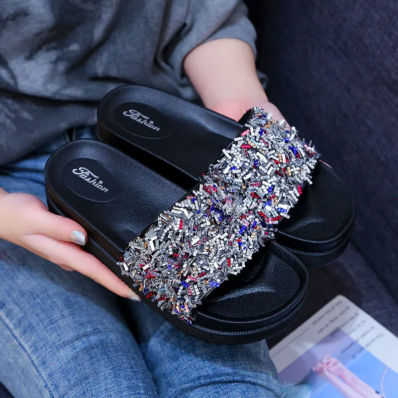 Женская обувь со стразами в виде блестящего кроссовки вязать CREEPERS на плоской