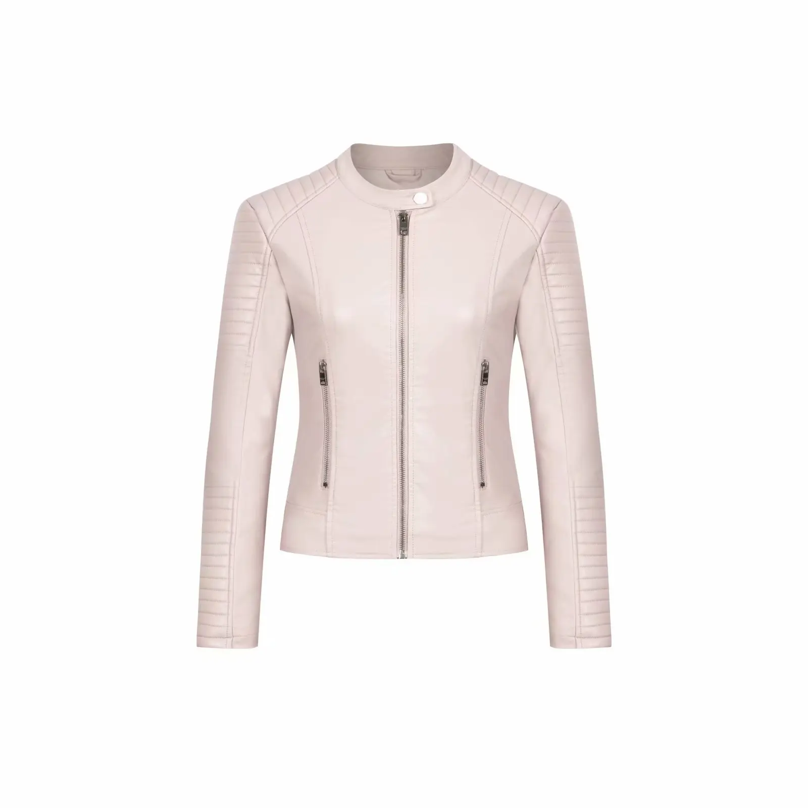 astounding  2019 Black White Pink Pu Leather Jacket Women Slim Zipper Jacket Coat Stand Collar Loose Coat Moto 