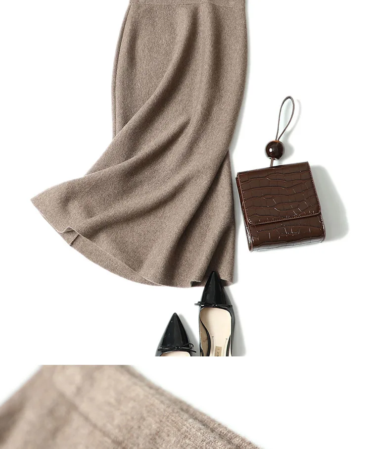 Ka sana Autumn And Winter Wool New Products Skirt High-waisted Versatile Slim Fit Knitted Cashmere Wool Fishtail Skirt Sheath Fl