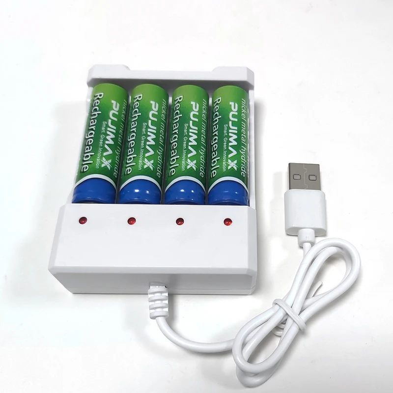 Универсальное зарядное устройство PUJIMAX с выходом USB и 4 слотами для аккумуляторов