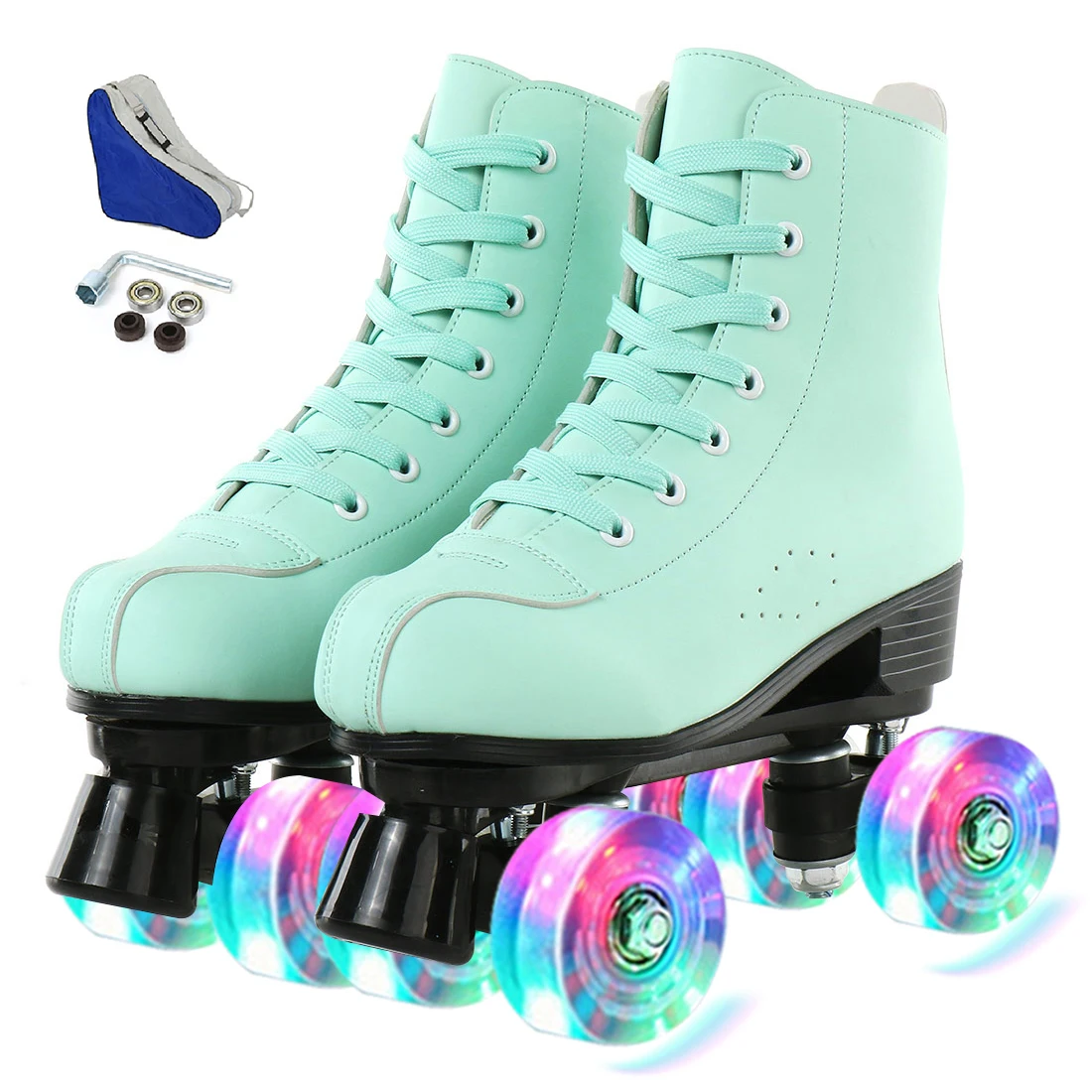 Adult PU Leather Roller Skates Skating Shoes Sliding Inline Quad Skates Sneakers Training Europe Size 4 Wheels Flash 7 Colors adult roller skates