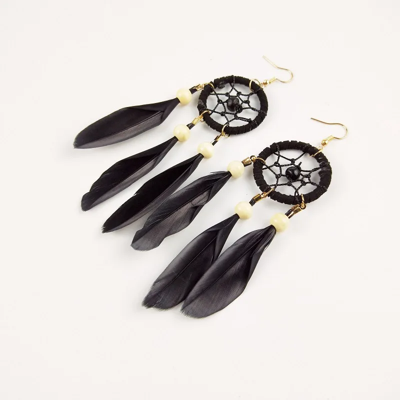 Drop Earrings Bohemian Hollow Dream Catcher Leaf Feather For Women