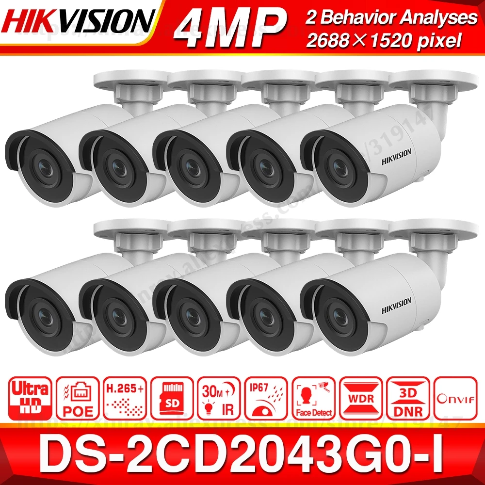 Предпродажа Hikvision DS-2CD2043G0-I оригинальная ip-камера 4MP цилиндрическая Сеть CCTV POE слот для sd-карты H.265+ IP67 Встроенный микрофон 10 шт./лот