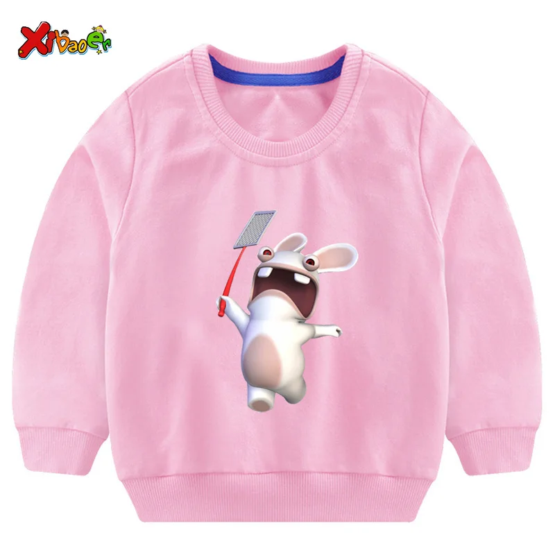 Г. Детские толстовки; Забавный детский свитер с принтом «rabbids»; Осенняя уличная одежда для малышей; Модный хлопковый пуловер - Цвет: sweatshirt pink