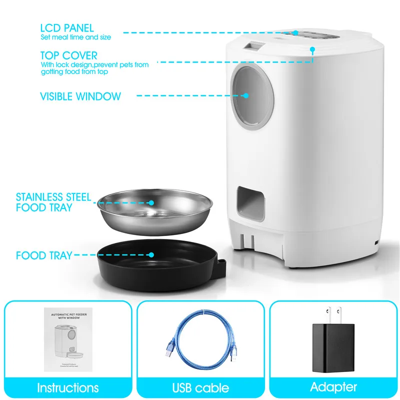 Smart Pet Auto Feeder for Cats and Dogs With  4 Meal Voice Recorder