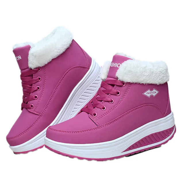 Women Boots Hot Ankle Boots Platform Snow Boot Female Winter Shoes Woman Warm Plush Swing Shoes Waterproof Short Booties - Цвет: X588-pink