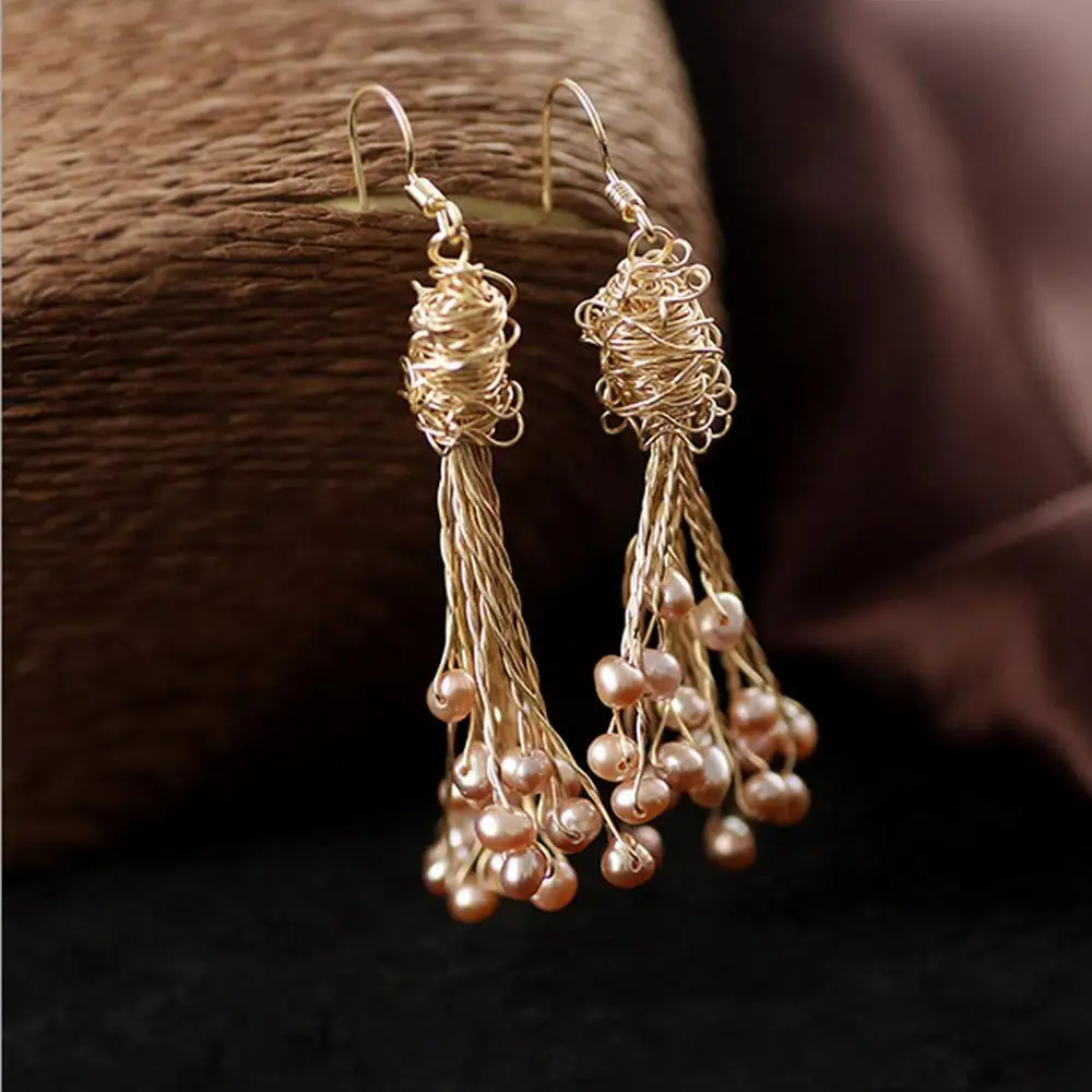 

Natural Freshwater Pearl Clusters 14 Gold Pleated Color Branch Earrings Elegant Hook Earrings for Women Party Jewelry 2019 Gift