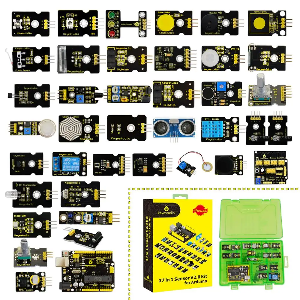 Новинка! Keyestudio датчик стартер V2.0 Комплект 37 в 1 коробке(UNOR3 плата) для Arduino комплект