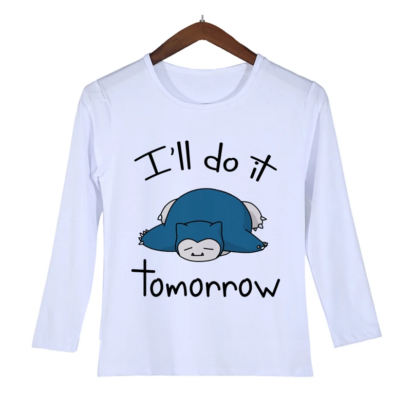 Футболка с рисунком «ленивый снорлакс» г., футболка для мальчиков с покемонами детская одежда футболка для девочек белая футболка с длинными рукавами детская одежда, O-59