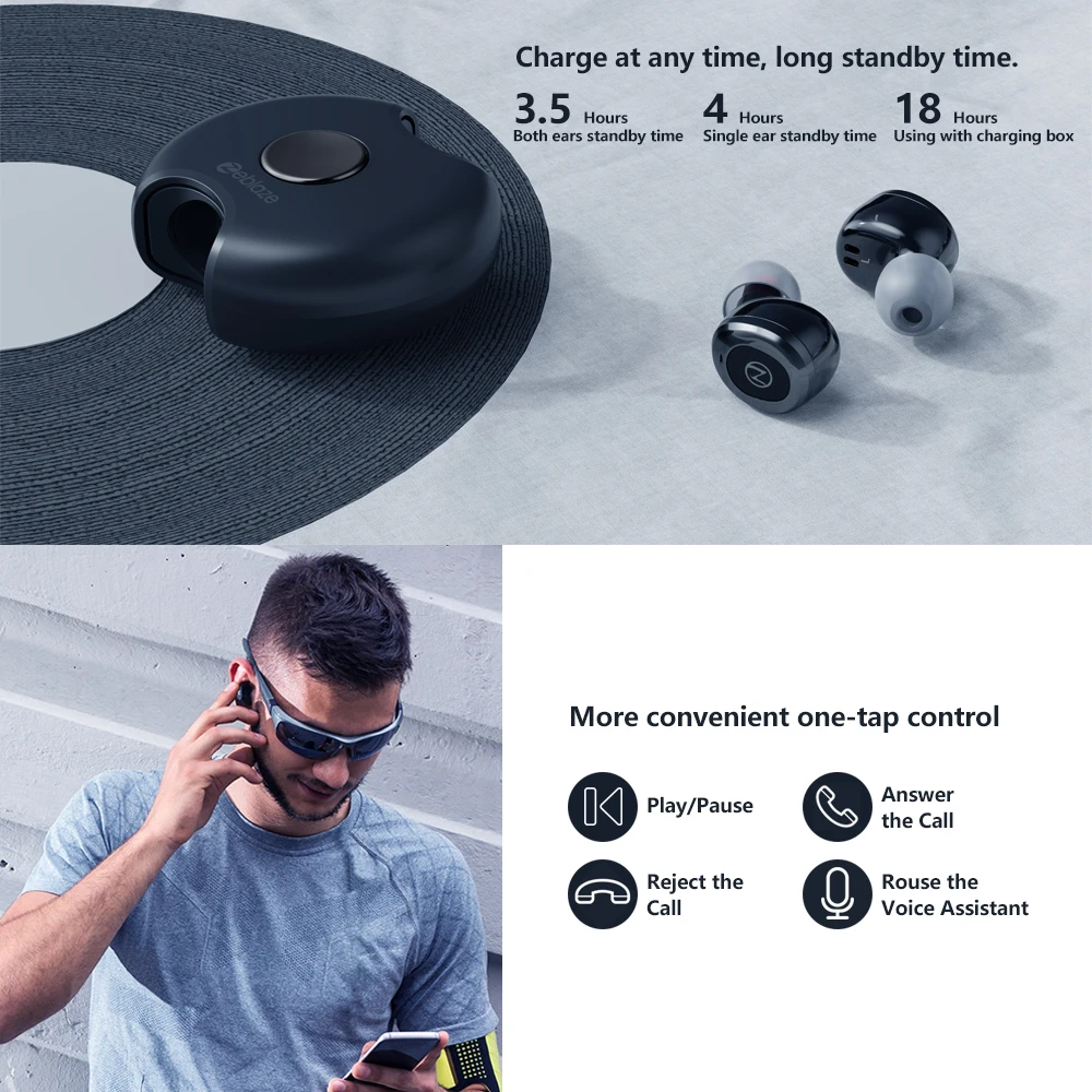 Zeblaze Zepods беспроводные наушники Bluetooth 5 0 вращение на 360 дизайн водонепроницаемый 18