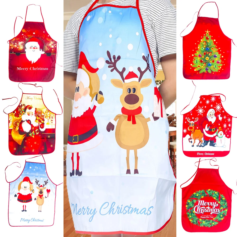 60*80cm Christmas Aprons With Deer Snowman Print Kitchen Baking Restaurant Bibs