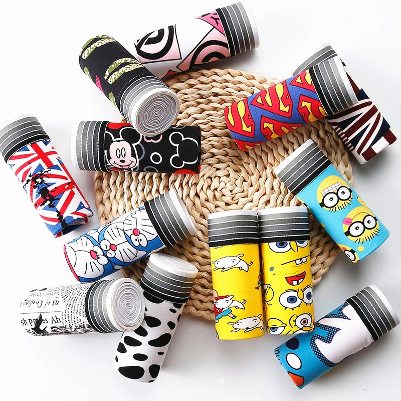 Трусы-боксеры мужские 10 шт./лот мягкие дышащие удобные с мультяшным принтом шорты