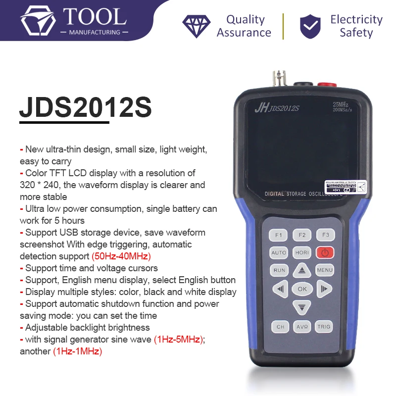 Jinhan JDS2012S ручной цифровой осциллограф 1 канал Цифровой мультиметр 200MSa/s JDS2012S TFT ЖК-дисплей Лидер продаж