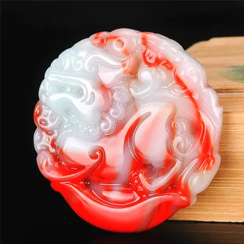 

Natural Color Hetian Jade Stone Dragon Pendant Chinese Red White Jadeite Jewelry Charm Qilin Amulet Hand Carved Gifts for Women