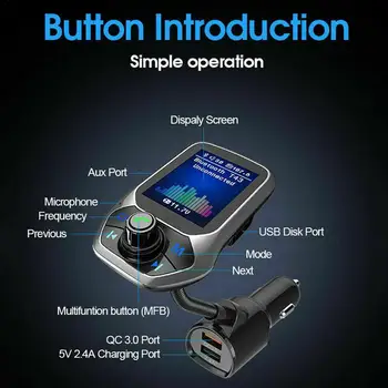 

Color Screen Car Mp3 Music Player Bluetooth Receiver Transmitter Aux Double 2020 Charger Output FM Audio Car USB F2M9