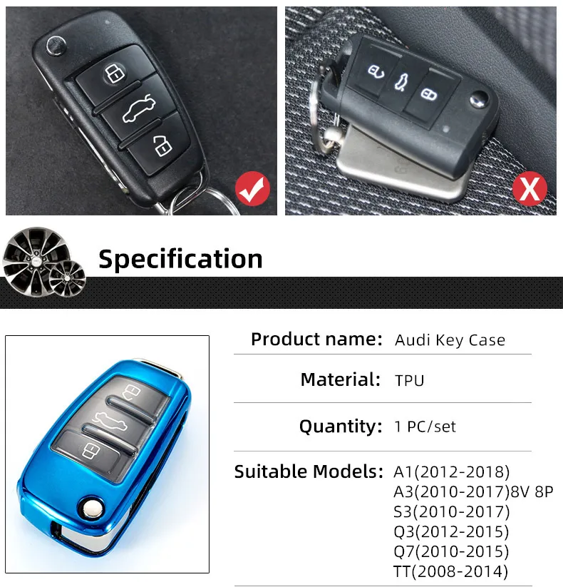 Автомобильный чехол для ключей для Audi A1 S1 A3 8V 8P S3 Q3 Q7 TT аксессуары для интерьера