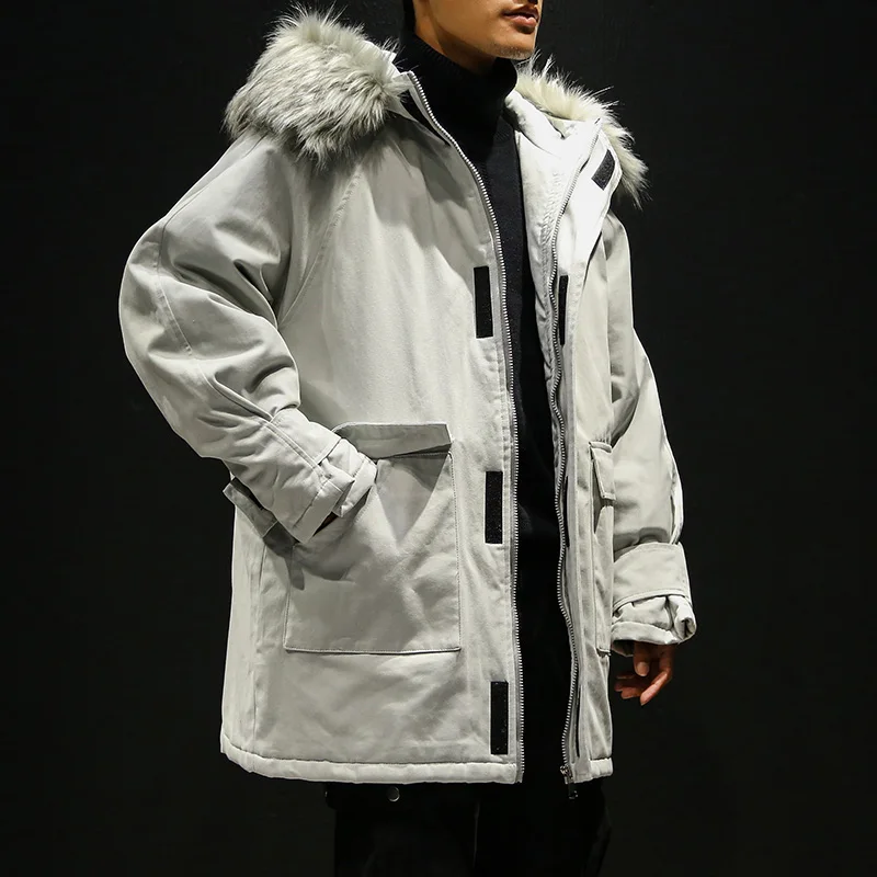 Мужские пуховики с капюшоном свободные зимние куртки большие размеры Длинные