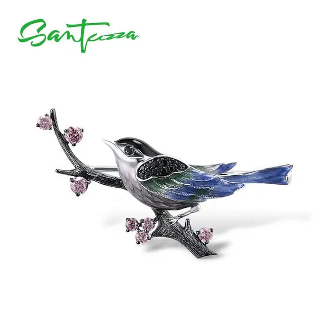US $34.97 SANTUZZA Silver Brooch Women Sterling Silver Lovely Magpie Birds Animal Trendy Fashion