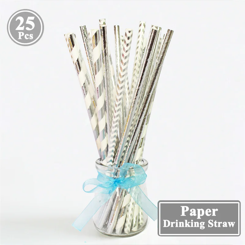 25pcs silver Золотая бумага соломинки рождественские украшения для домашнего стола Рождественская елка украшения счастливого Нового года Рождественский Декор - Цвет: 25pcs silver